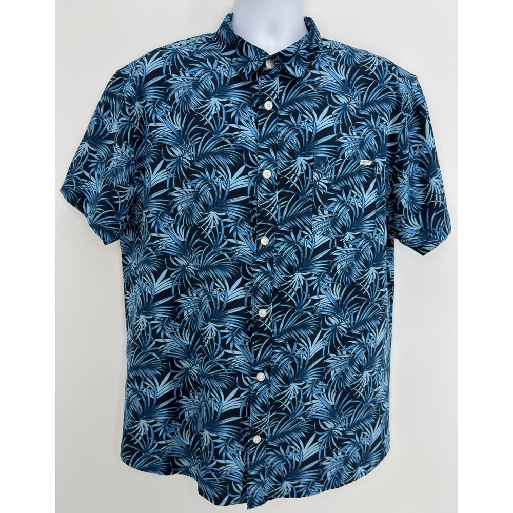 Laguna Shirt Men's XL Blue Tropical Palm Leaf Stretch Hawaiian Button Up